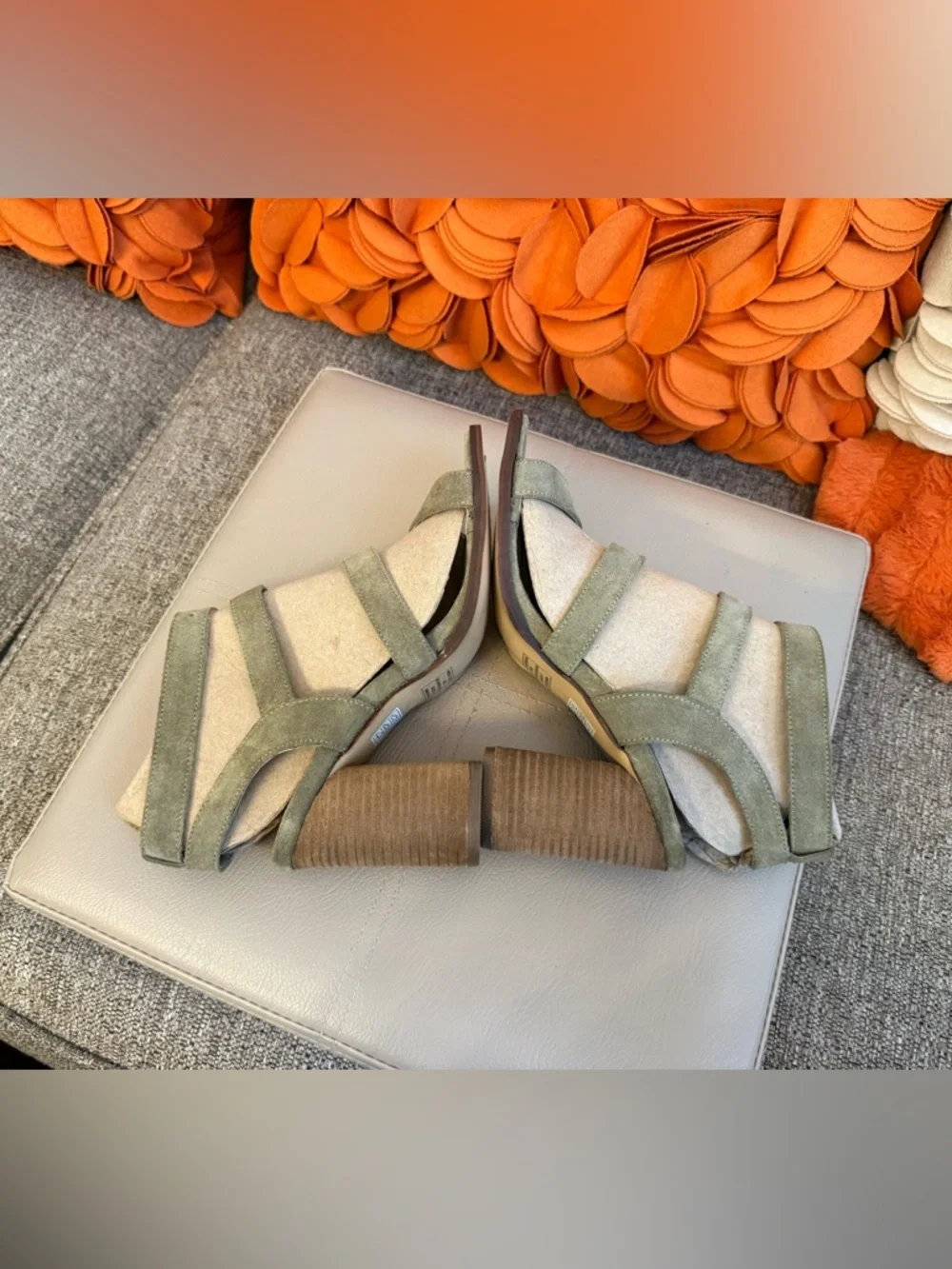 NWT Crevo Macer Sage Green Leather Buckle Heeled Sandals